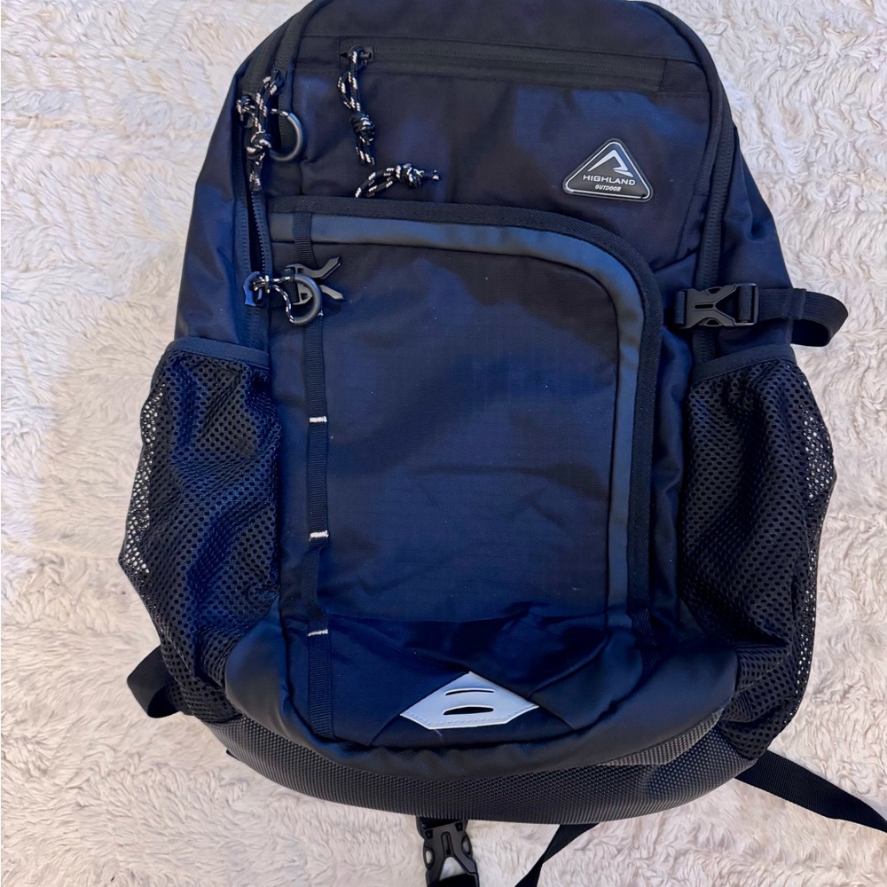 Highland Outdoor Black Backpack | Hiking Travel Everyday Bag school men unisex